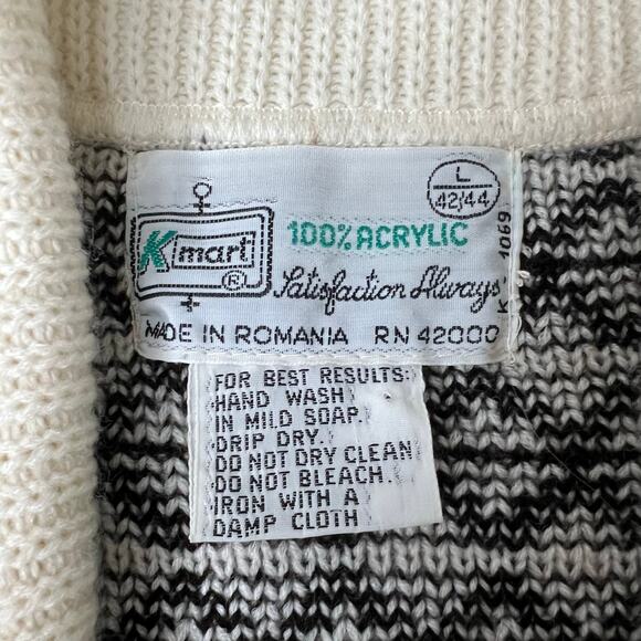 Vintage KMart Women's Fair Isle Print Cardigan Sweater *no belt* Sz L Fisherman - Picture 8 of 10